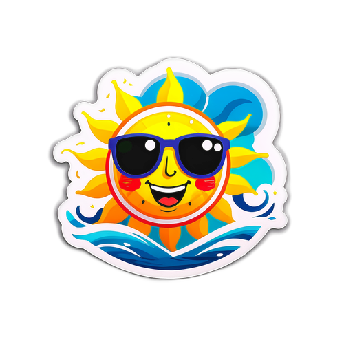 Malikhain na Sticker ng Araw sa Tabing-Dagat