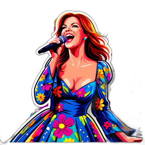 Andrea Berg i en farverig blomsterkjole