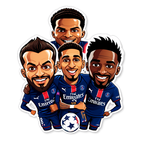 Sticker cu jucători caricaturizați de la Lyon și PSG