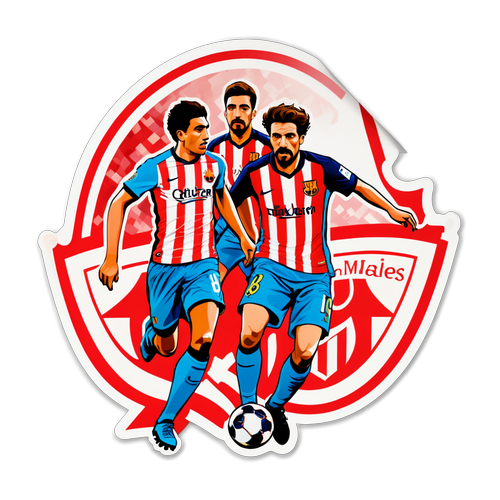 Sticker artistic la stadionul San Mamés cu jucători din echipele Bilbao și Barcelona