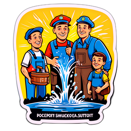 Наклейка с жителями Волгограда, обсуждающими отключение воды