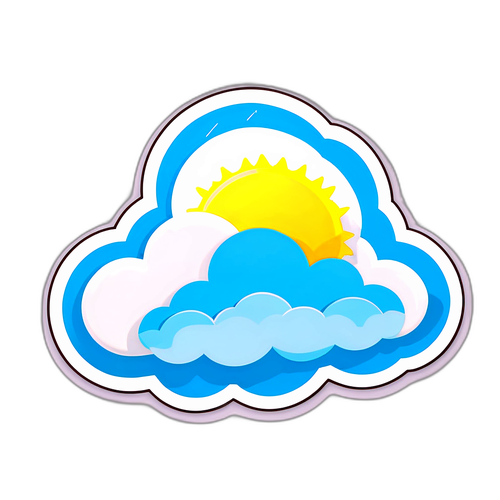 สติกเกอร์การ์ตูนน่ารักรูปก้อนเมฆแสดงถึงสภาพอากาศที่แจ่มใส
