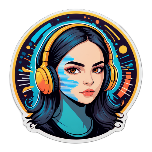 Sticker de Karina Milei con símbolos tecnológicos y ondas sonoras