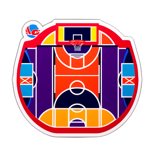 Ilustración vibrante de una cancha de baloncesto