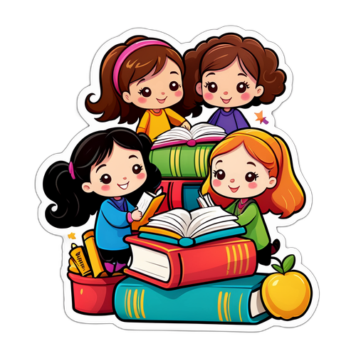 Stiker Kelas Ceria dengan Karakter Kartun Menggemaskan