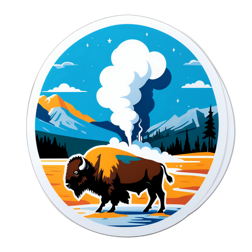 Nádherná nálepka s tématem divoké přírody zachycující krásu Yellowstone