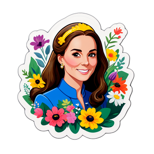 Autocollant de Kate Middleton entourée de fleurs