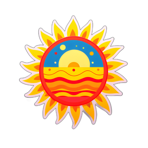 Minimalist sol sticker med geometriske former
