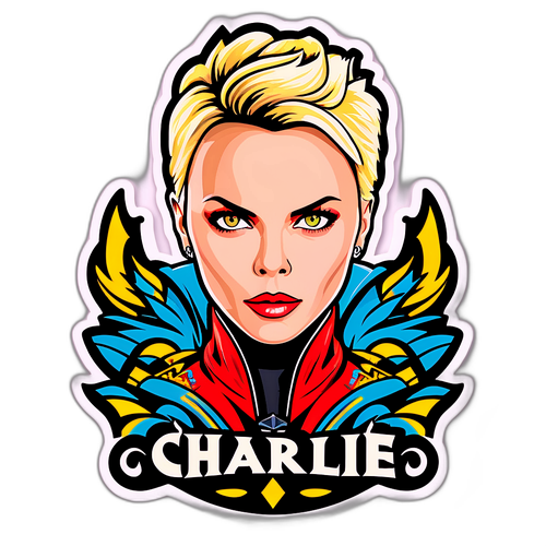 Artystyczny naklejka Charlize Theron jako silna postać