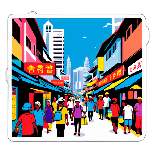 Dessin animé d'une scène de rue animée à Kuala Lumpur