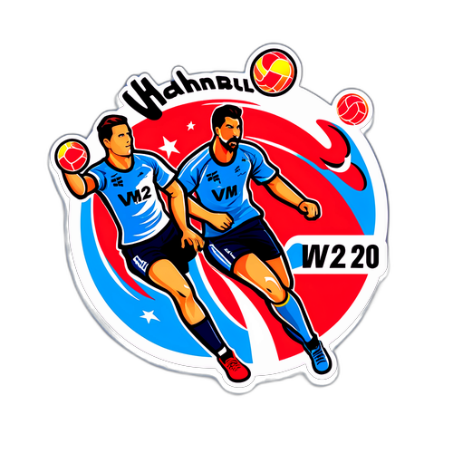 Actionfylt Håndball Scene med VM 2025 Logo