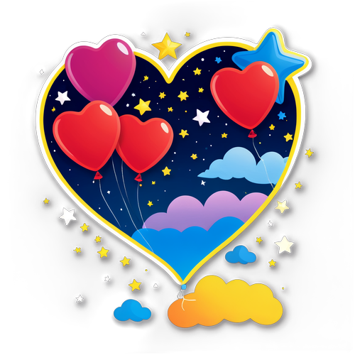 浪漫夜晚與心形氣球和滿天繁星