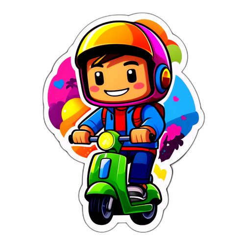 Roztomilá postava Robloxu na skútru