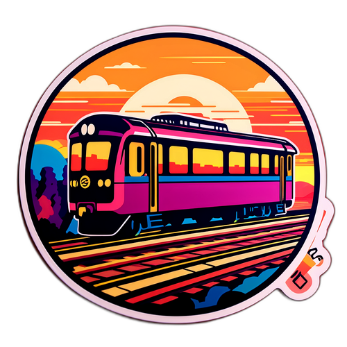 Stiker Retro Stasiun Kereta KRL Saat Senja