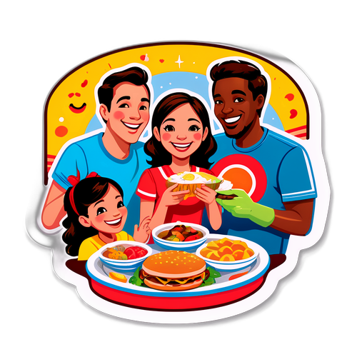 家族が食事を楽しむ笑顔のアートワーク
