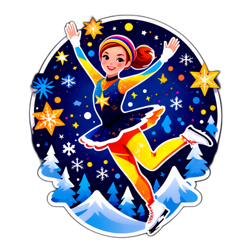 Illustrazione vibrante di una pattinatrice artistica