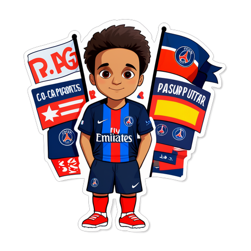 Autocollant mignon des supporters du PSG avec bannières et drapeaux