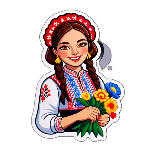 Стильна наклейка української жінки у традиційній вишитій сорочці