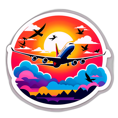 Sticker ng Delta Airlines na eroplano at paglubog ng araw