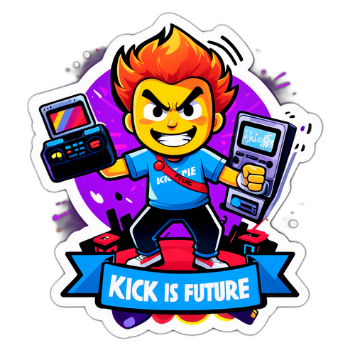 Un sticker cu un streamer furios proclamând 'Kick este viitorul!'