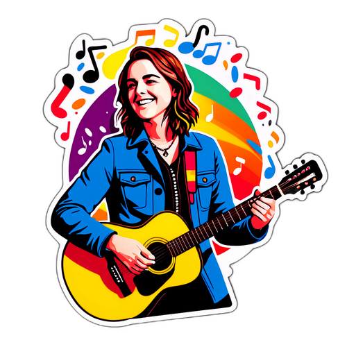 Farverig klistermærke af Brandi Carlile med guitar