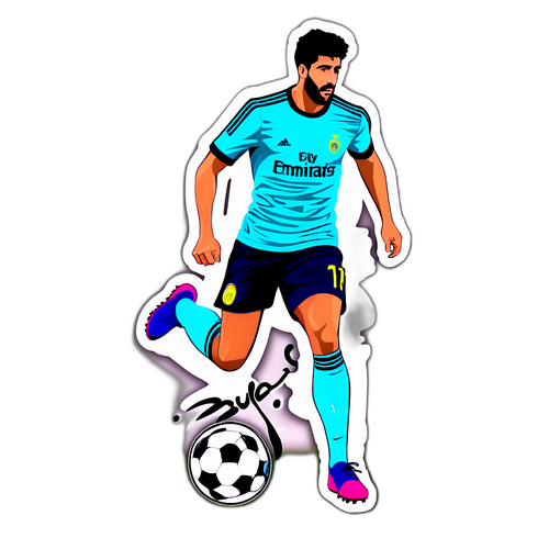 Момент из жизни Рауля Асенсио: удар по мячу на траве с фоном креативного граффити