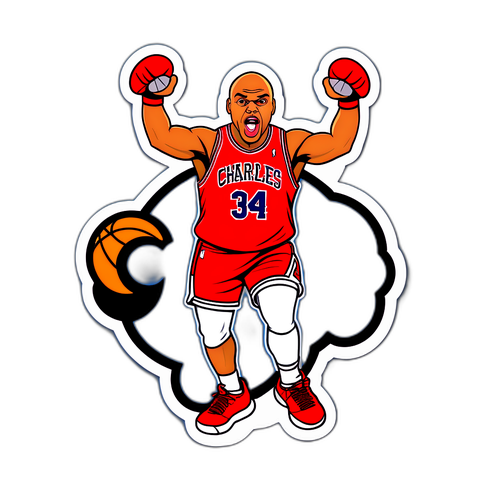 Playful Charles Barkley Sticker with Sports Slogan