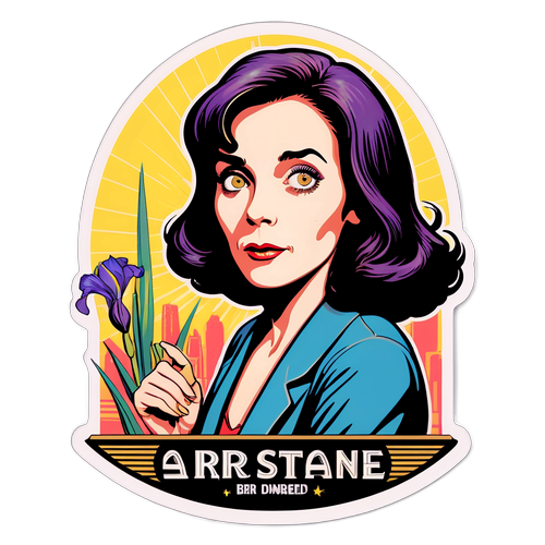 Bunte Sticker von Iris Berben mit klassischen Filmzitaten und vintage Hintergrund