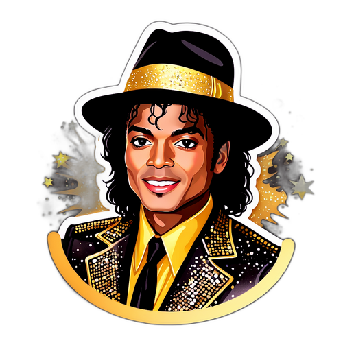 Autocollant de Michael Jackson avec un chapeau fedora et des étincelles dorées