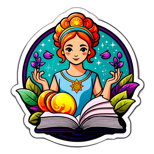 Знак зодиака Дева с элементами природы и книг