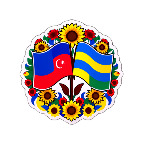 סטיקר של אחדות: דגלי אוקראינה וazerbaijan
