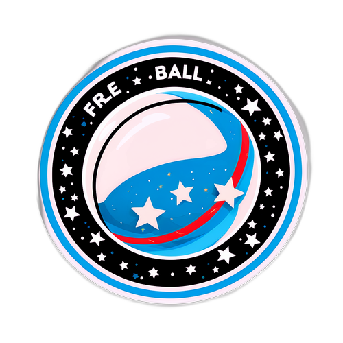 Sticker de una bola con la inscripción 'free ball 2' rodeada de estrellas y destellos