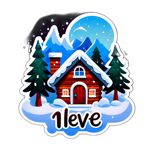 Adesivo invernale con chalet accogliente e alberi innevati