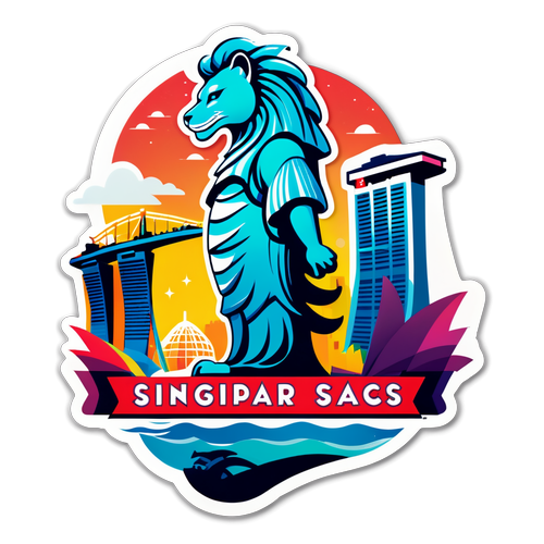 Langit Singapura yang Berwarna-warni dengan Marina Bay Sands dan Merlion