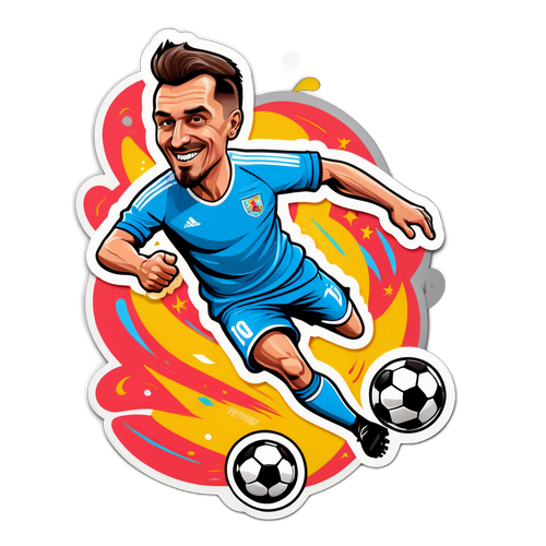 Stiker Karikatur Vasilije Adžić dengan Keterampilan Sepak Bola