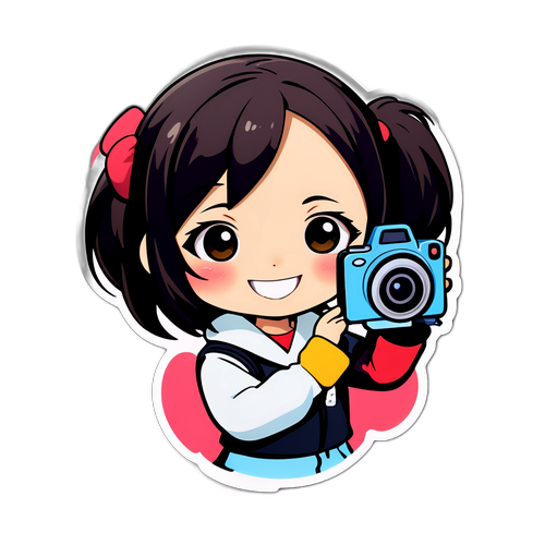 カメラを持つ可愛いキャラクターのステッカー