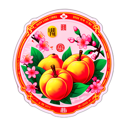 Sticker Tết Nguyên Đán với Bánh Chưng và Hoa Đào