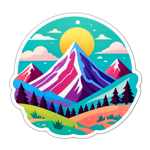 Pastellfarbenes Berglandschafts-Sticker