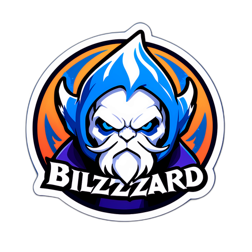 블리자드 로고와 판타지 캐릭터 스티커 디자인