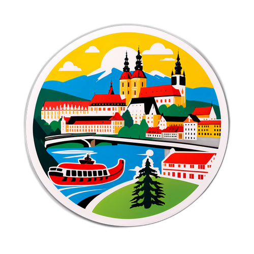 Design samolepky znázorňující cestu z Brna do Hradce Králové