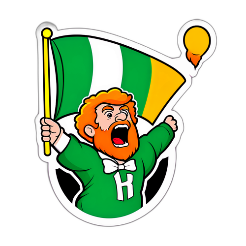 ภาพประกอบของแฟนฟุตบอลไอริชถือธงและเชียร์อย่างรุนแรง