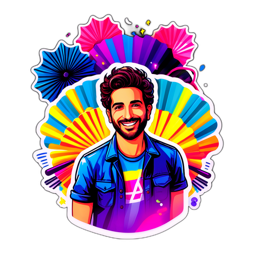 סטיקר צבעוני של נועם בטן על במה