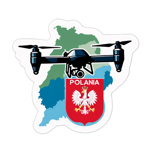 Наклейка с дронами и военной техникой, изображающая Польшу и ее новые разработки