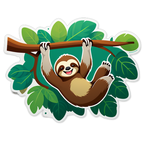 Playful Sloth Hanging from Branch Sticker