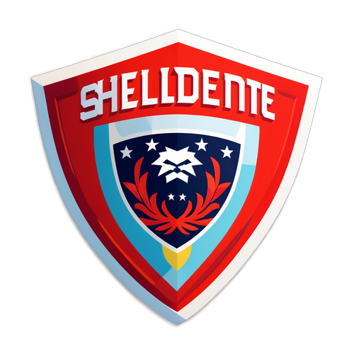 Arte do escudo do Independiente integrado com a imagem de um estádio vibrante