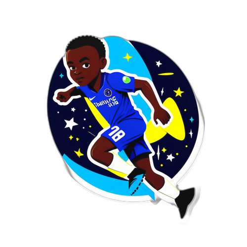 Sticker illustrant Kante dribblant avec une fusée en arrière-plan