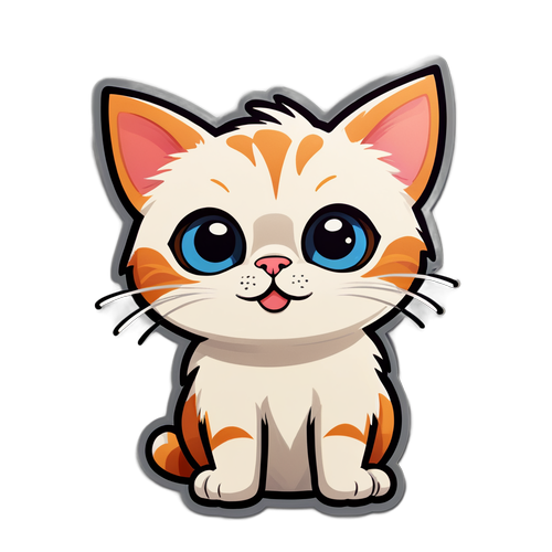 Un autocollant montrant un chaton mignon avec des yeux expressifs