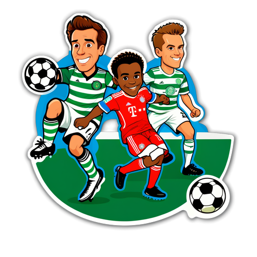 Sticker amuzant cu o scenă de fotbal între Bayern Munich și Celtic