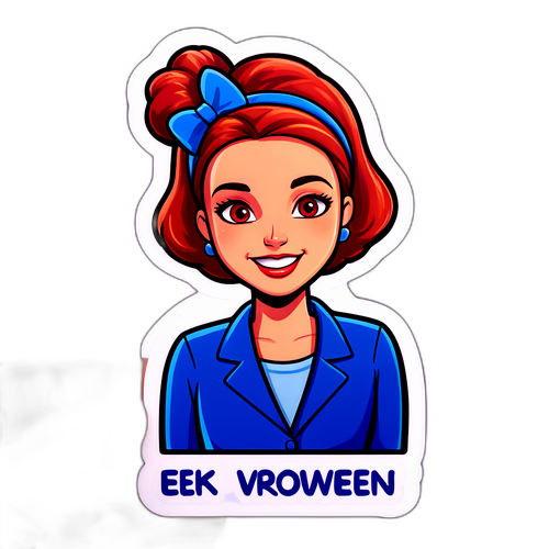 Sticker met cartoon versie van vrouw met 'Ek Vrouwen'