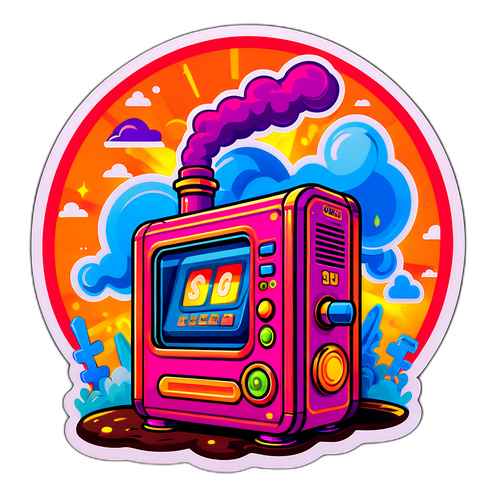 एक रेट्रो-शैली का स्टीम-पावर्ड गेमिंग मशीन का स्टिकर